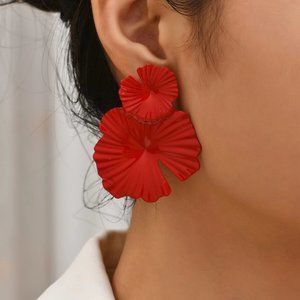 Red Flower Design Drop Earrings, Red Flower Earrings, Statement Earrings